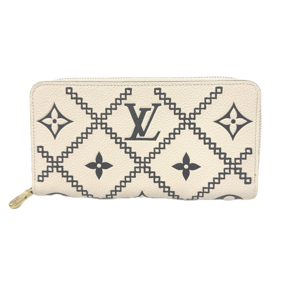 LOUIS VUITTON Monogram Empreinte Broderie Zippy Wallet Cream M81141 Long Beig...